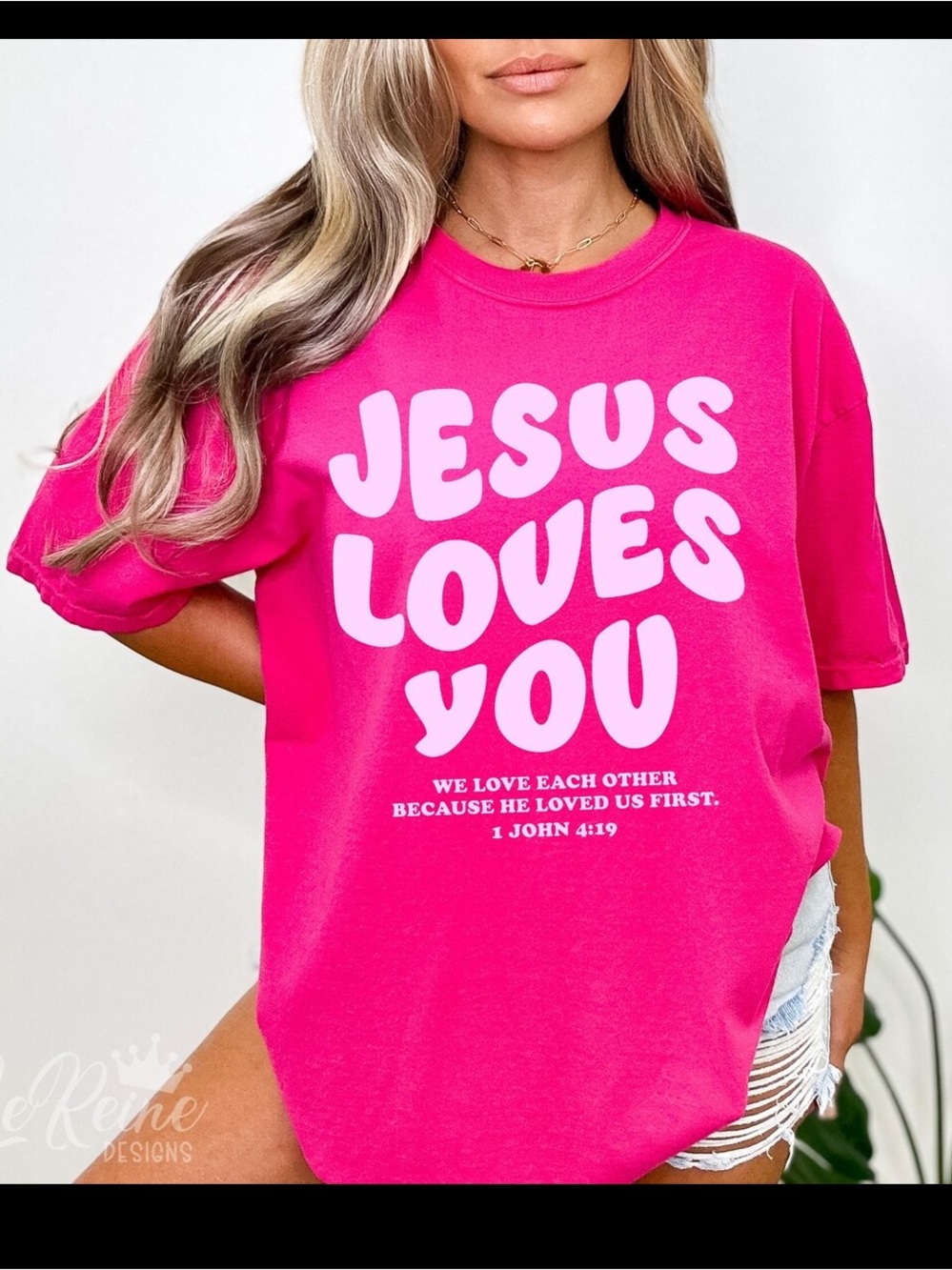NWT On Fire "Jesus Loves You" Graphic Tee - Hot Pink, Size XL